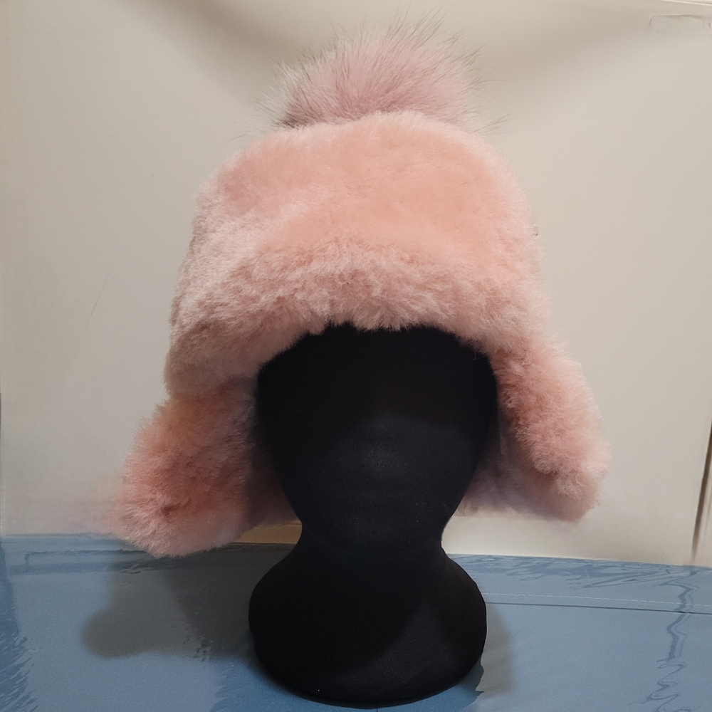 Zavelio Women's 100%  Genuine Sheepskin & Leather Aviator Hat - Pink NWT